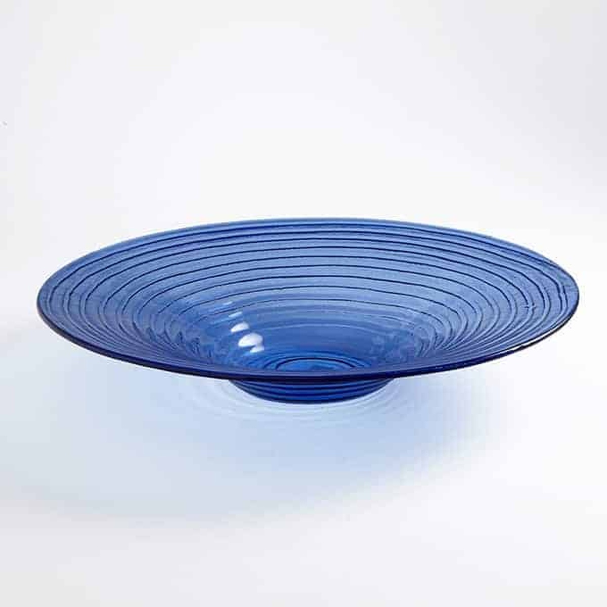 American Metalcraft GBB20 round blue glacier glass bowl with swirled texture, wide rim, and low profile