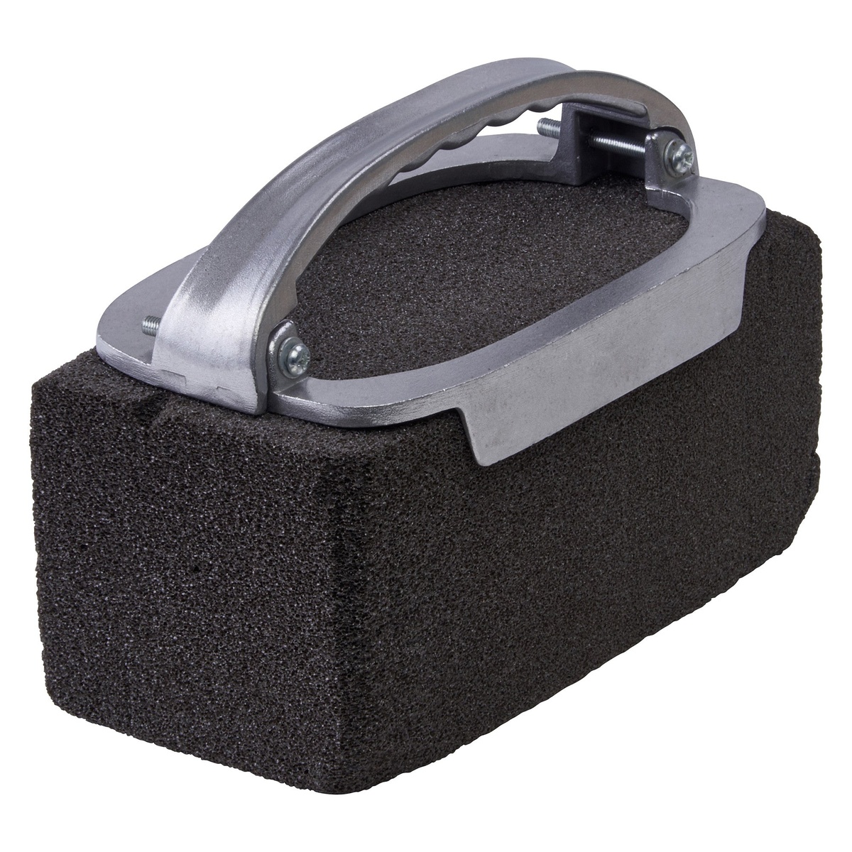 Winco GBH-2 griddle brick holder shown with a griddle cleaning brick attached