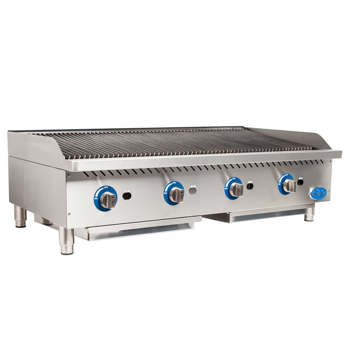Front angled view of Globe GCB48G-CR 48 inch countertop gas charbroiler