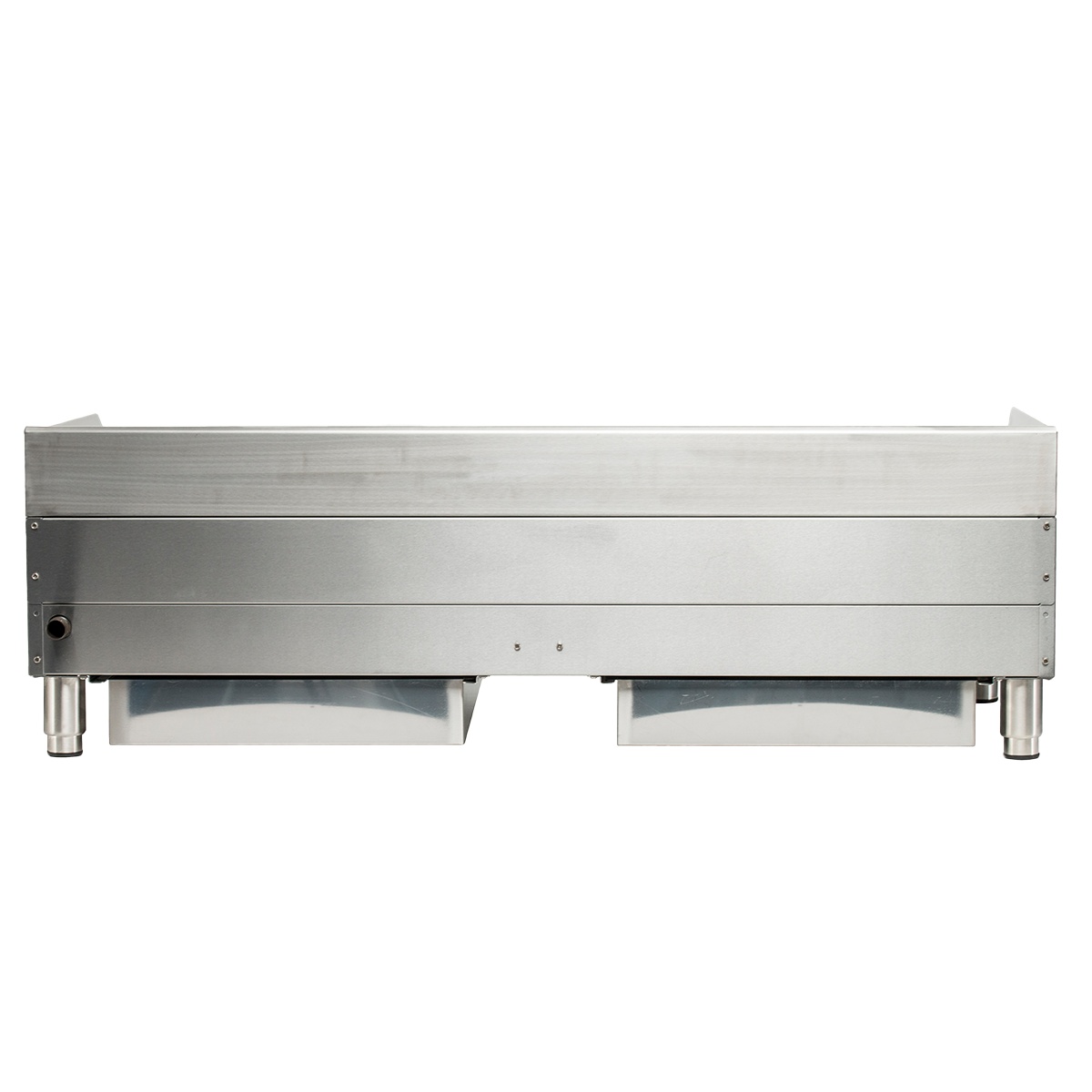 Globe GCB48G-RK gas charbroiler rear view with stainless steel backsplash