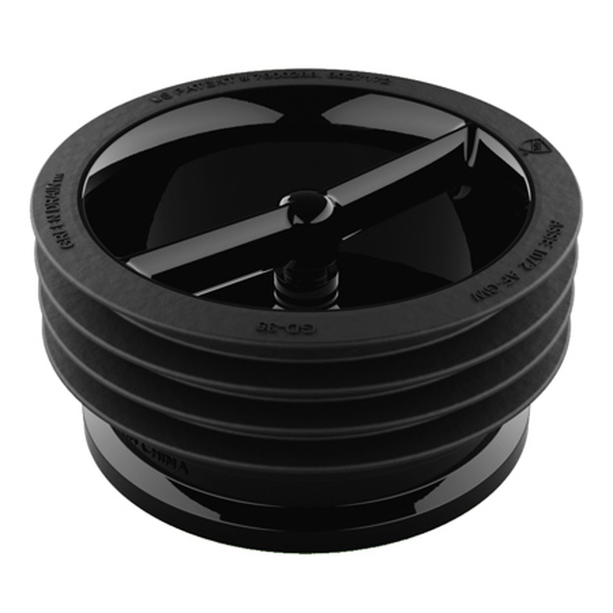 GD103.5 Green Drain 3.5-inch black waterless floor trap seal, top view showing silicone sealing flapper and ribbed ABS frame