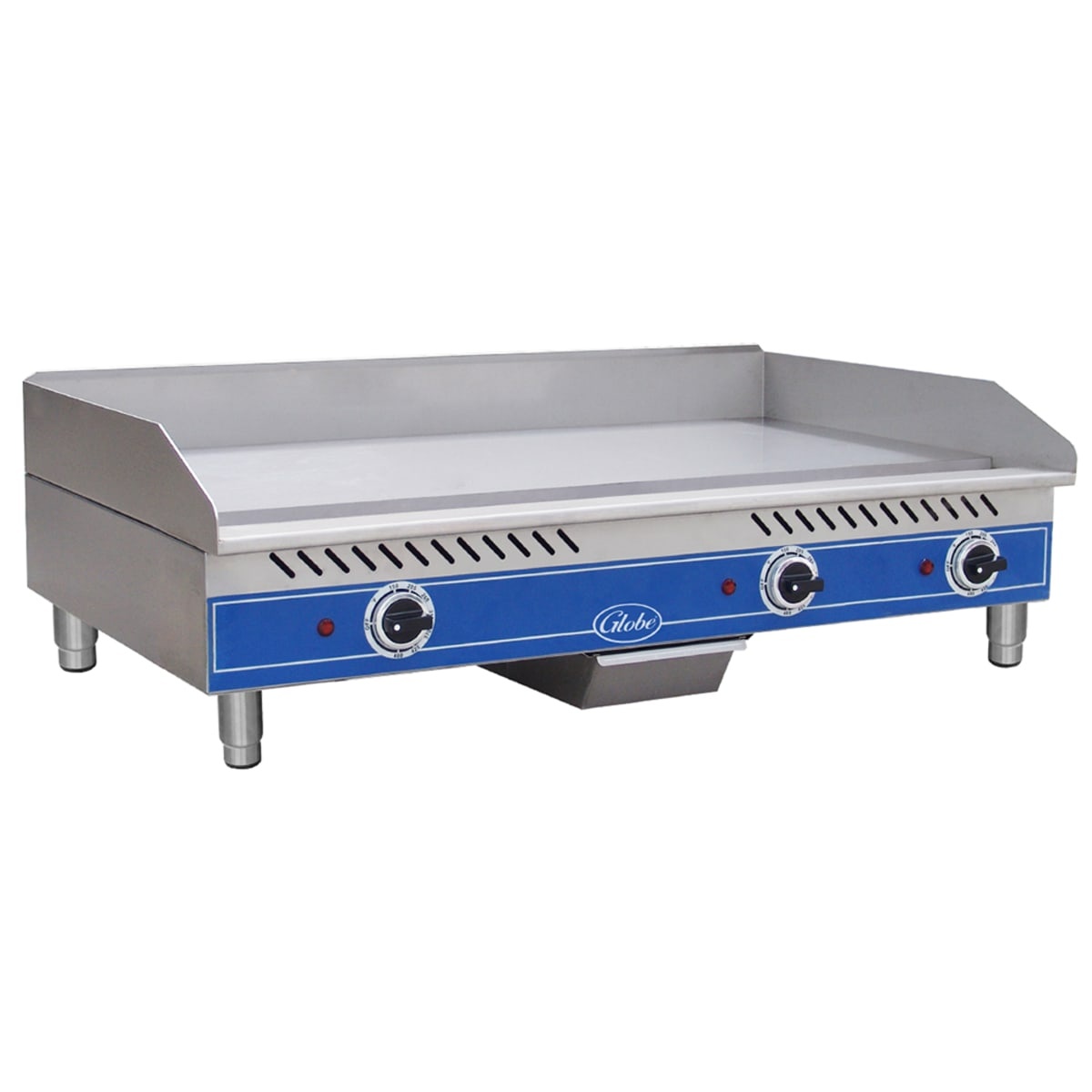 Globe GEG36 countertop electric griddle with splash guards and front controls