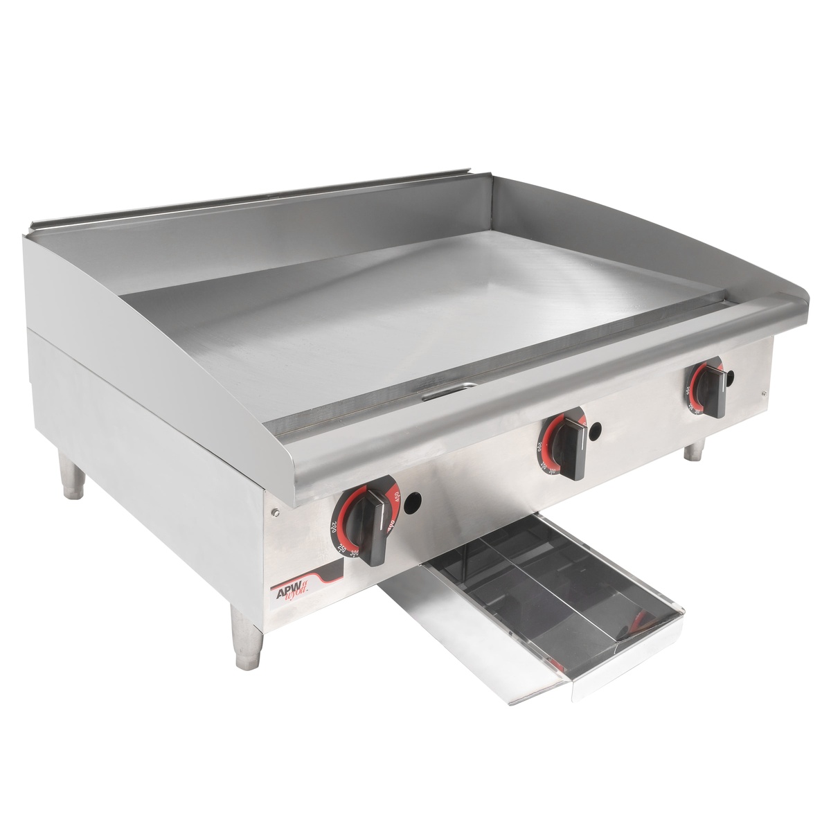 Top view of APW Wyott GGT-36S griddle plate and splash guards