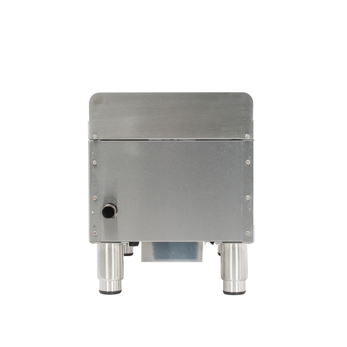 Rear view of Globe GHP12G hot plate showing stainless housing and legs