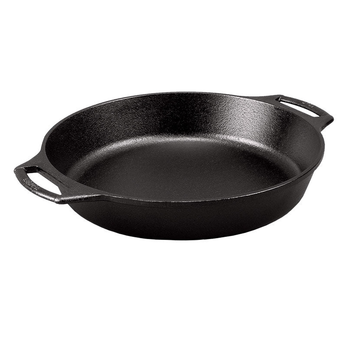 Seasoned cast iron baker's skillet with dual loop handles