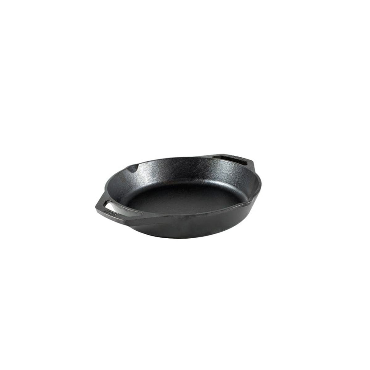 Lodge Cast Iron Dual-Handle Pan 10.25-inch size shown from a low angle on white background
