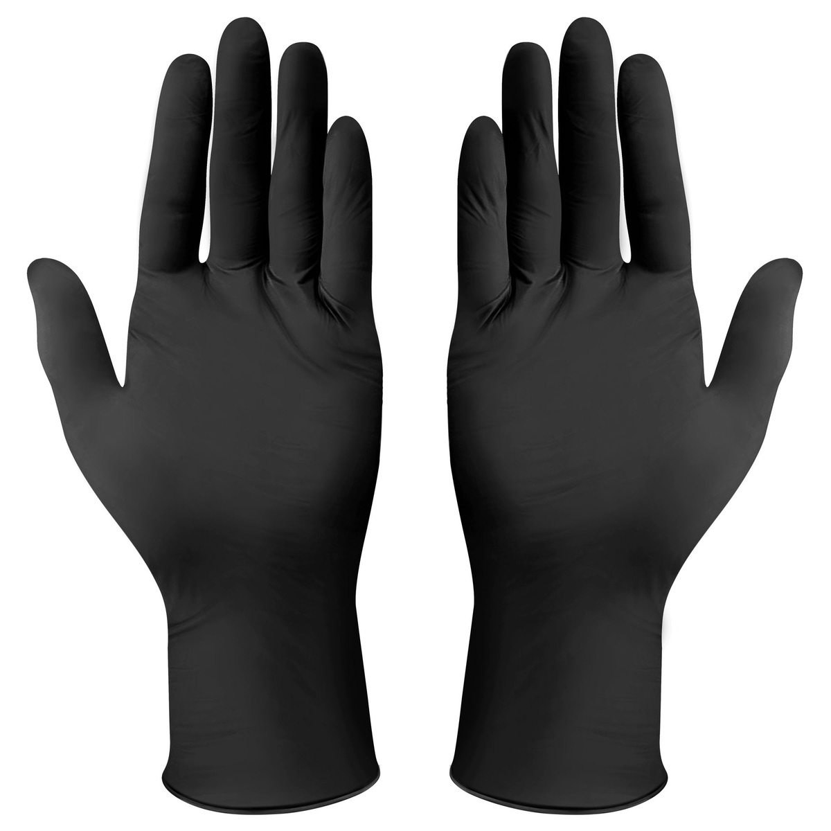 Pair of black Winco nitrile disposable gloves displayed on white background