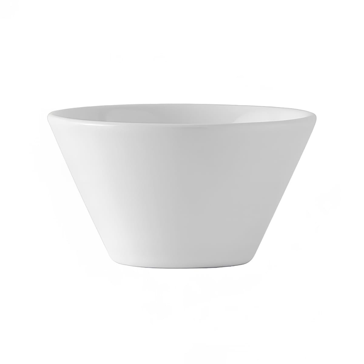 Tuxton GLP-040 porcelain white round bouillon bowl with tapered walls on white background