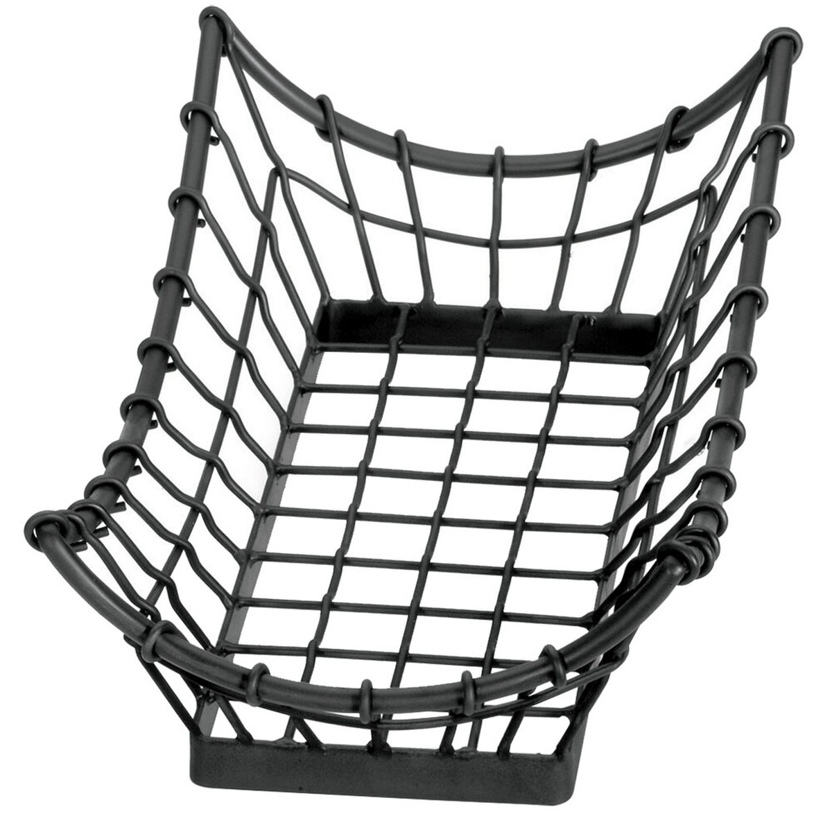 TableCraft GM1608 rectangular black powder coated metal wire basket on white background