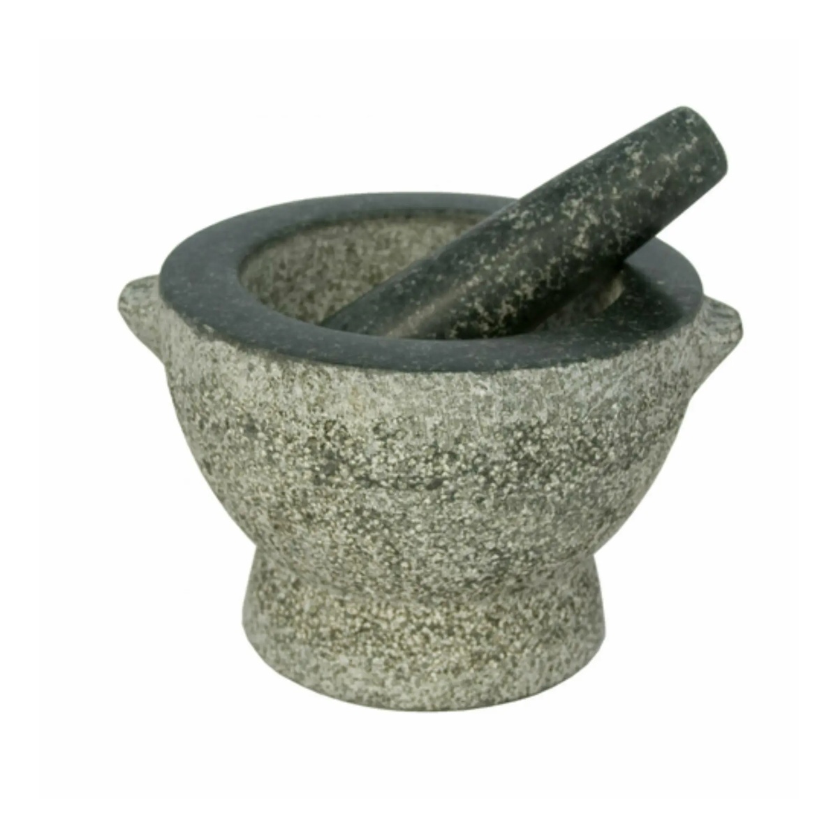 Libertyware 6-inch granite mortar and pestle set with textured exterior and smooth interior grinding surface