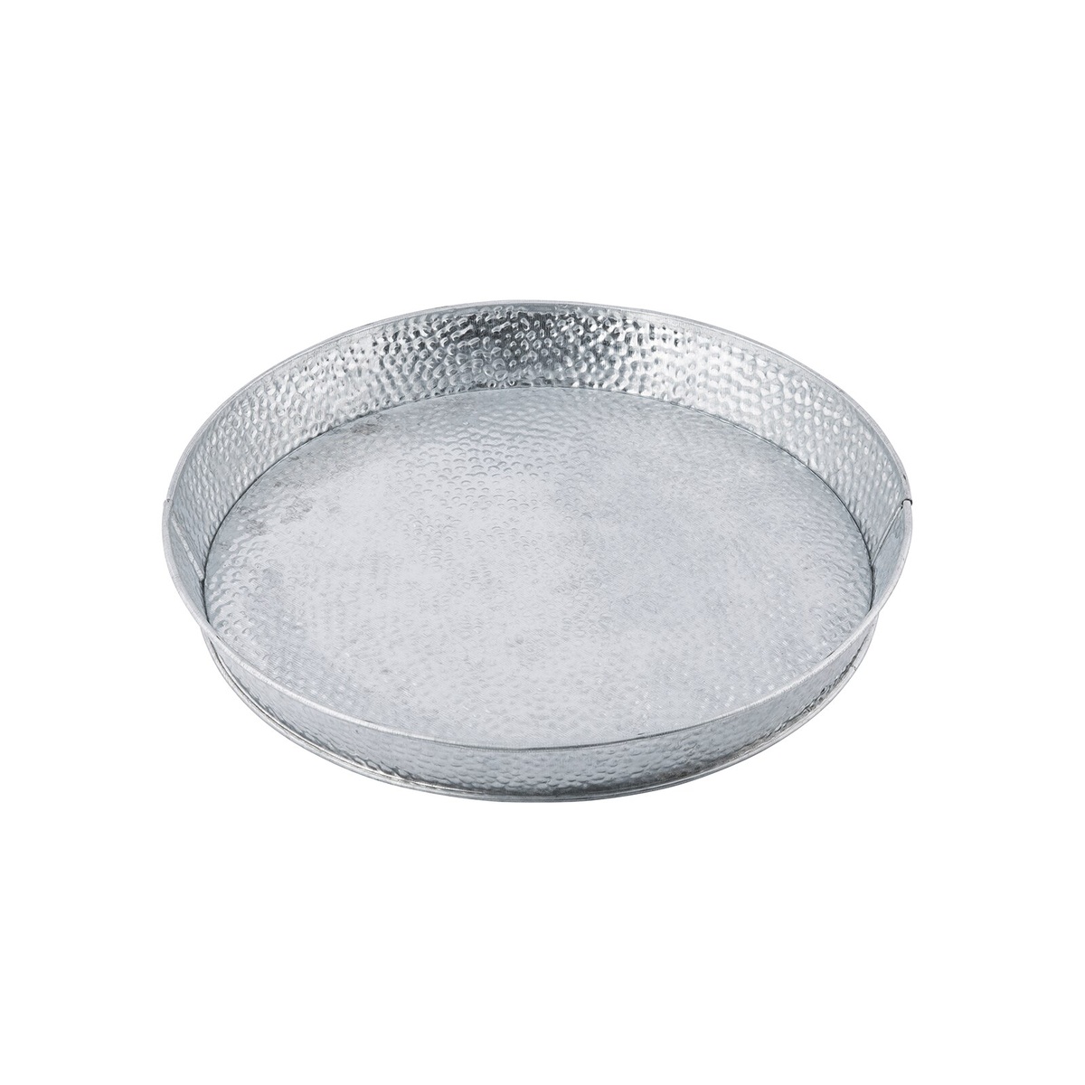 TableCraft GP10 galvanized steel round dinner platter, front-facing view showing profile and rim height