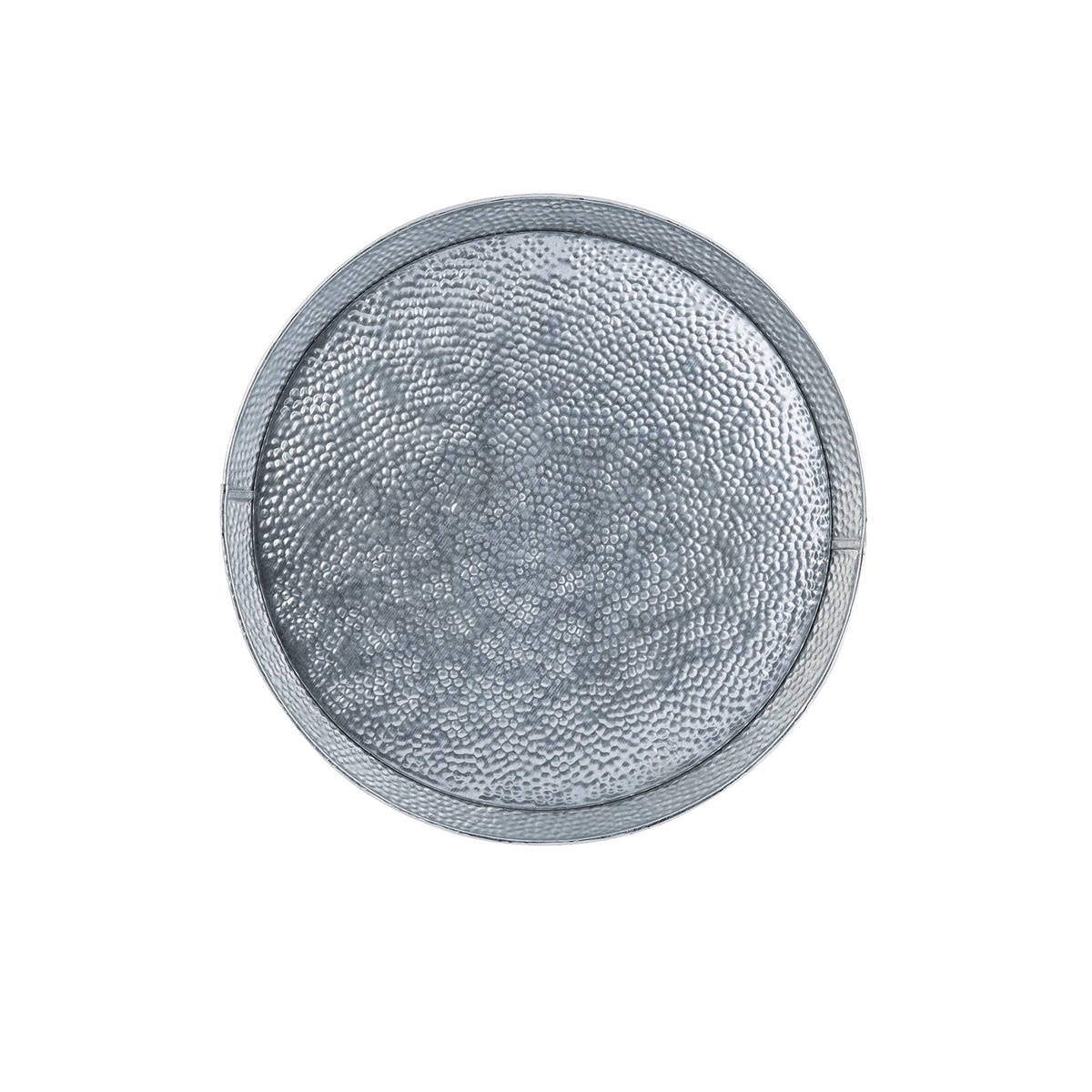 TableCraft GP12 galvanized round diner platter, top-down view showing full pebble texture surface