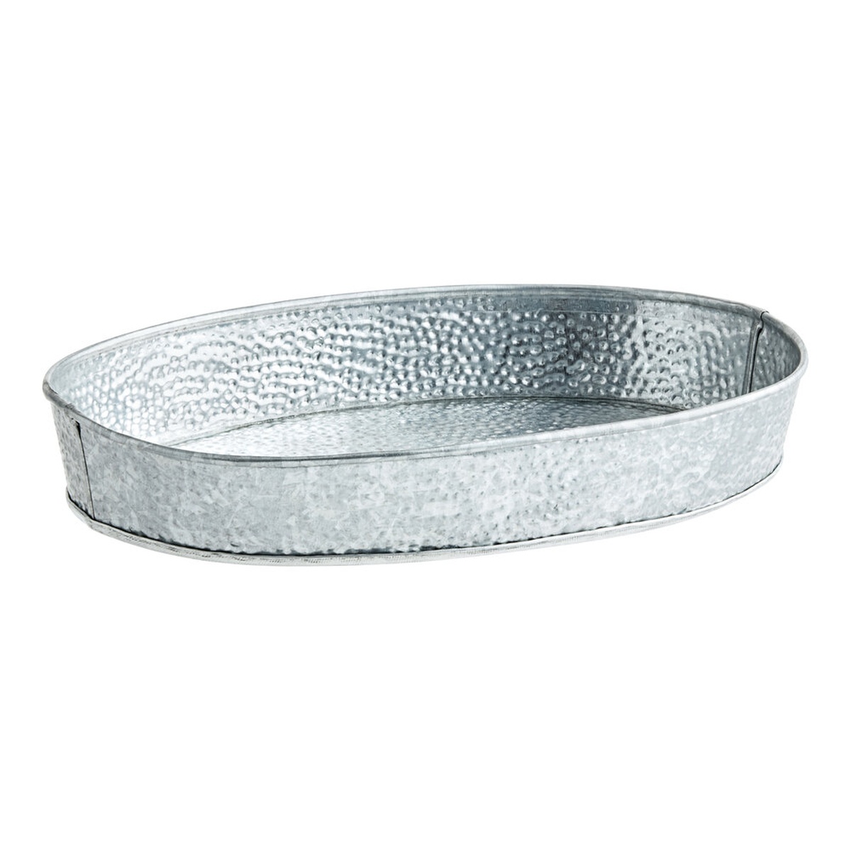 TableCraft GP129 oval galvanized steel dinner platter with hammered pebbled texture, shown on white background