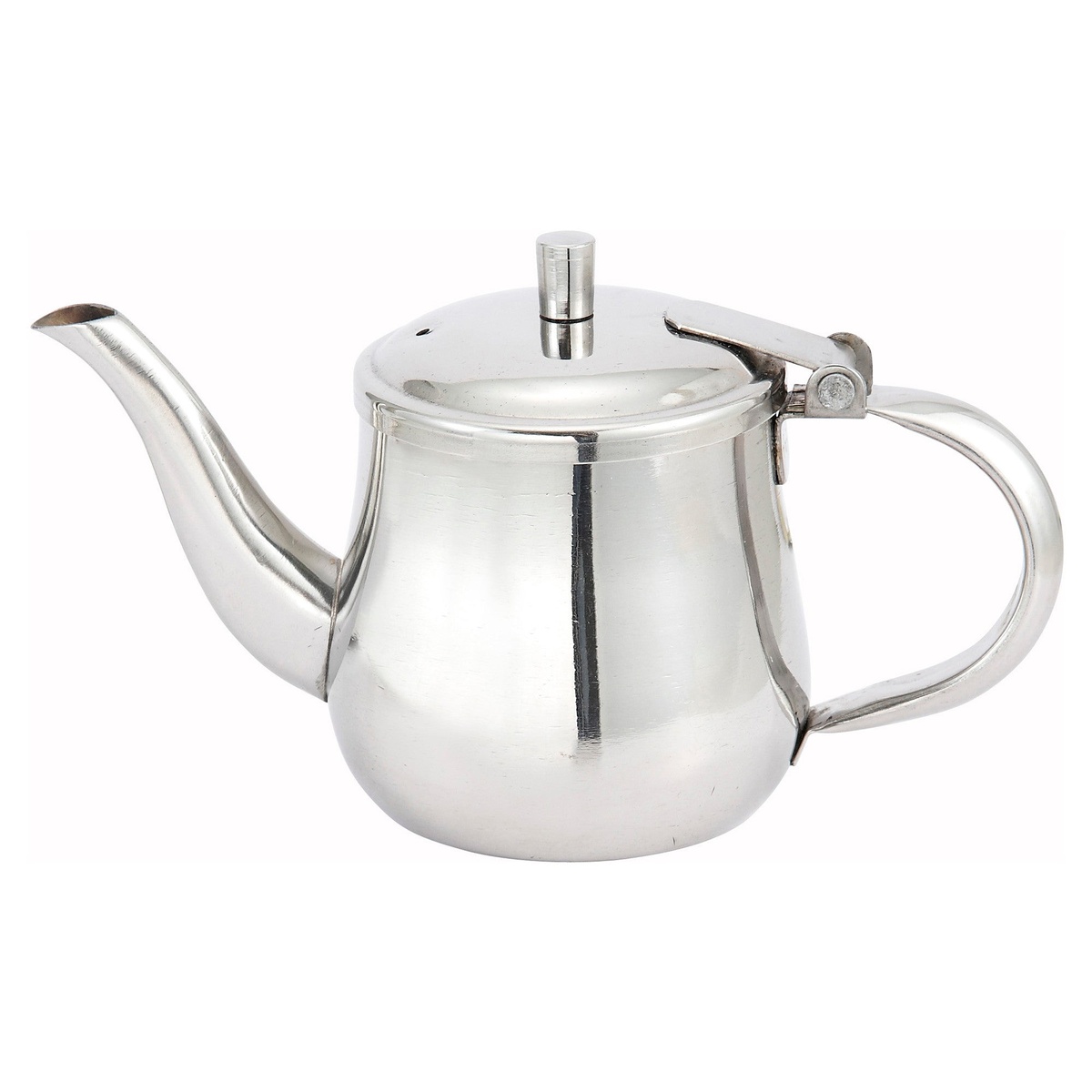 Winco GS-10 10 oz stainless steel gooseneck server with hinged lid and mirror finish