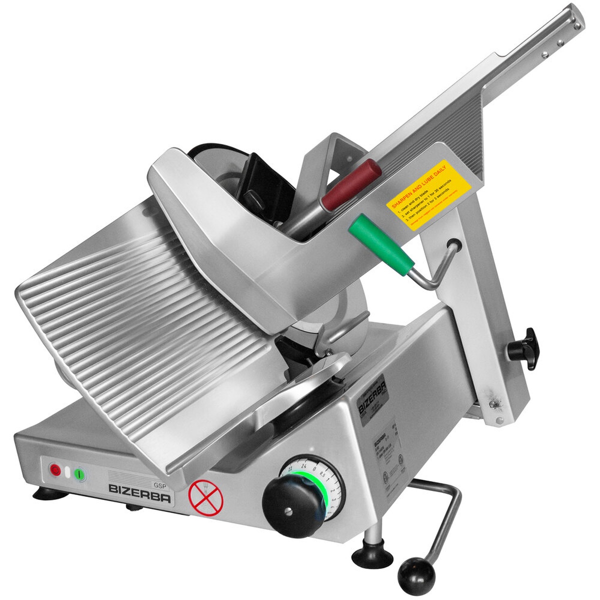Bizerba GSP H I 90 manual gravity feed meat slicer on white background