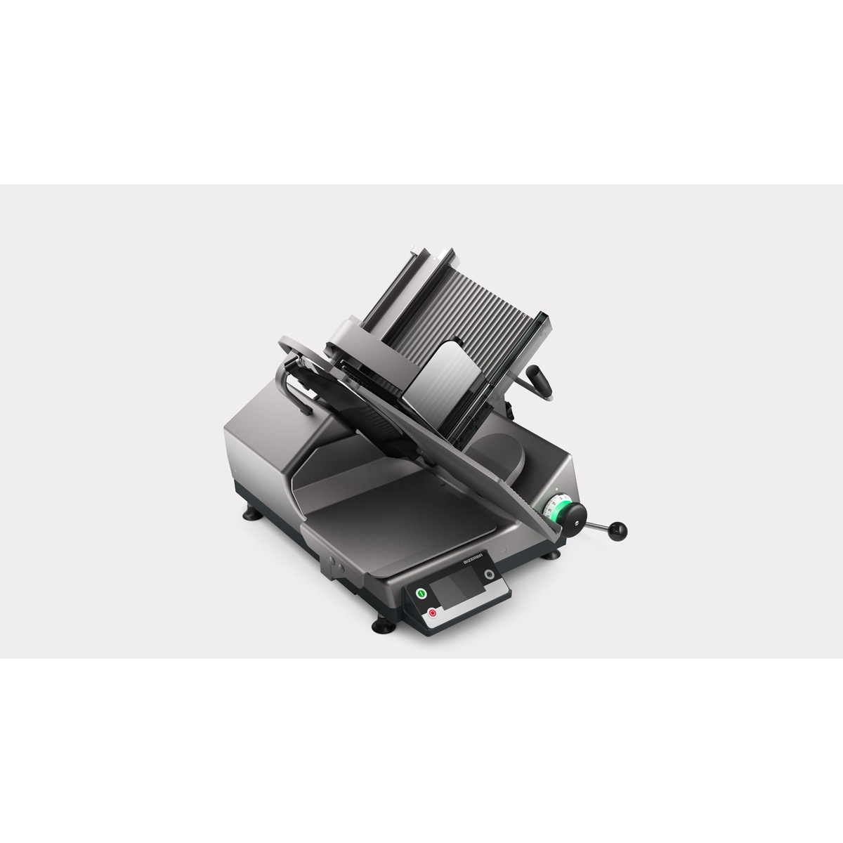Bizerba GSP HD I 90 automatic gravity-feed meat slicer on light background
