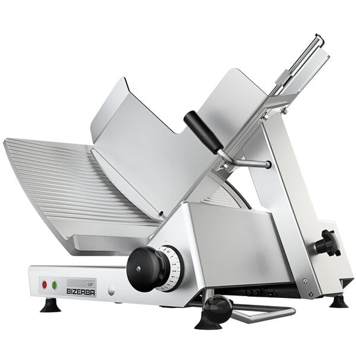 Bizerba GSP V 2-150 slicer angled view with thickness adjustment knob