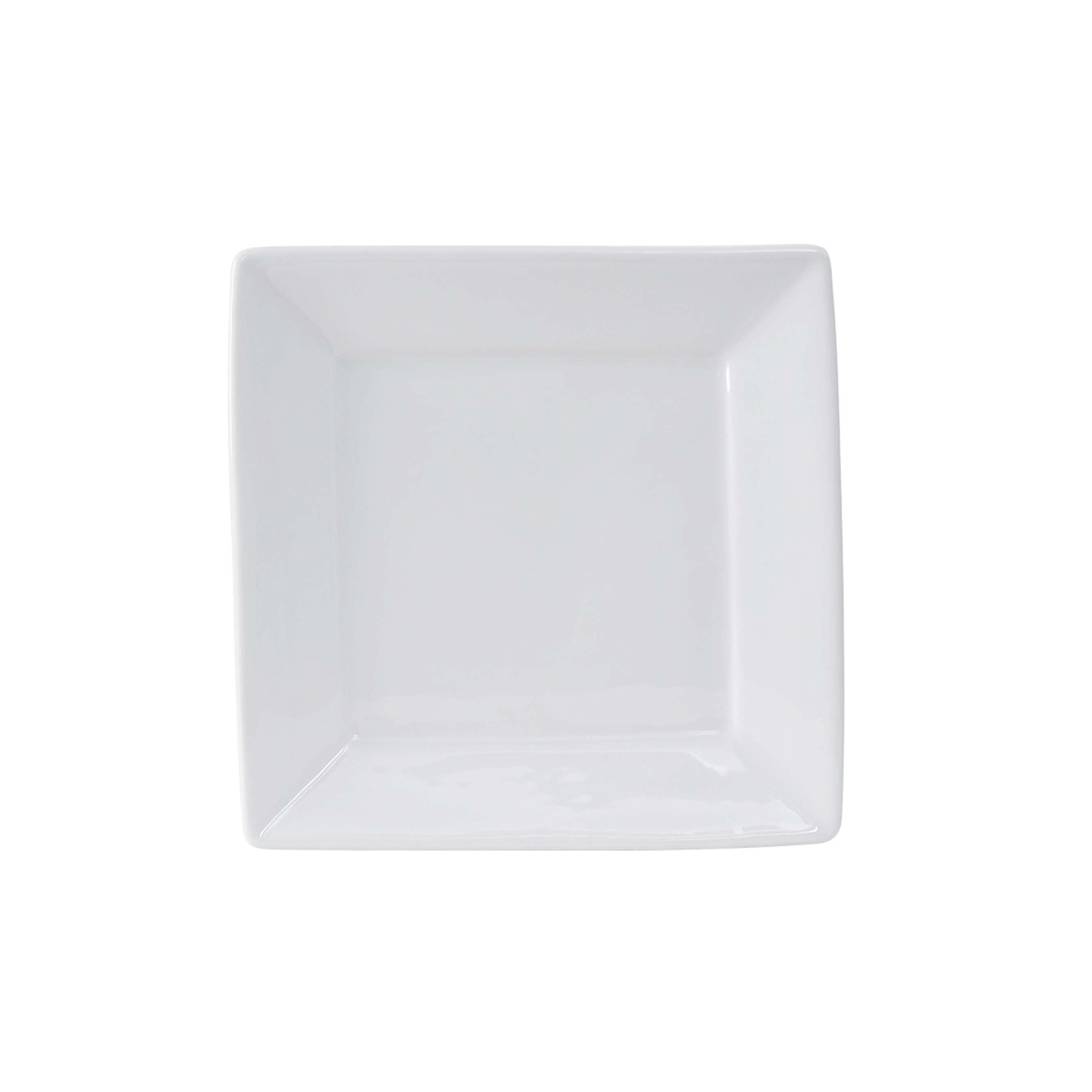 Tuxton Santorini GSP-004 8-1/2 inch bright white square china plate, top view on white background