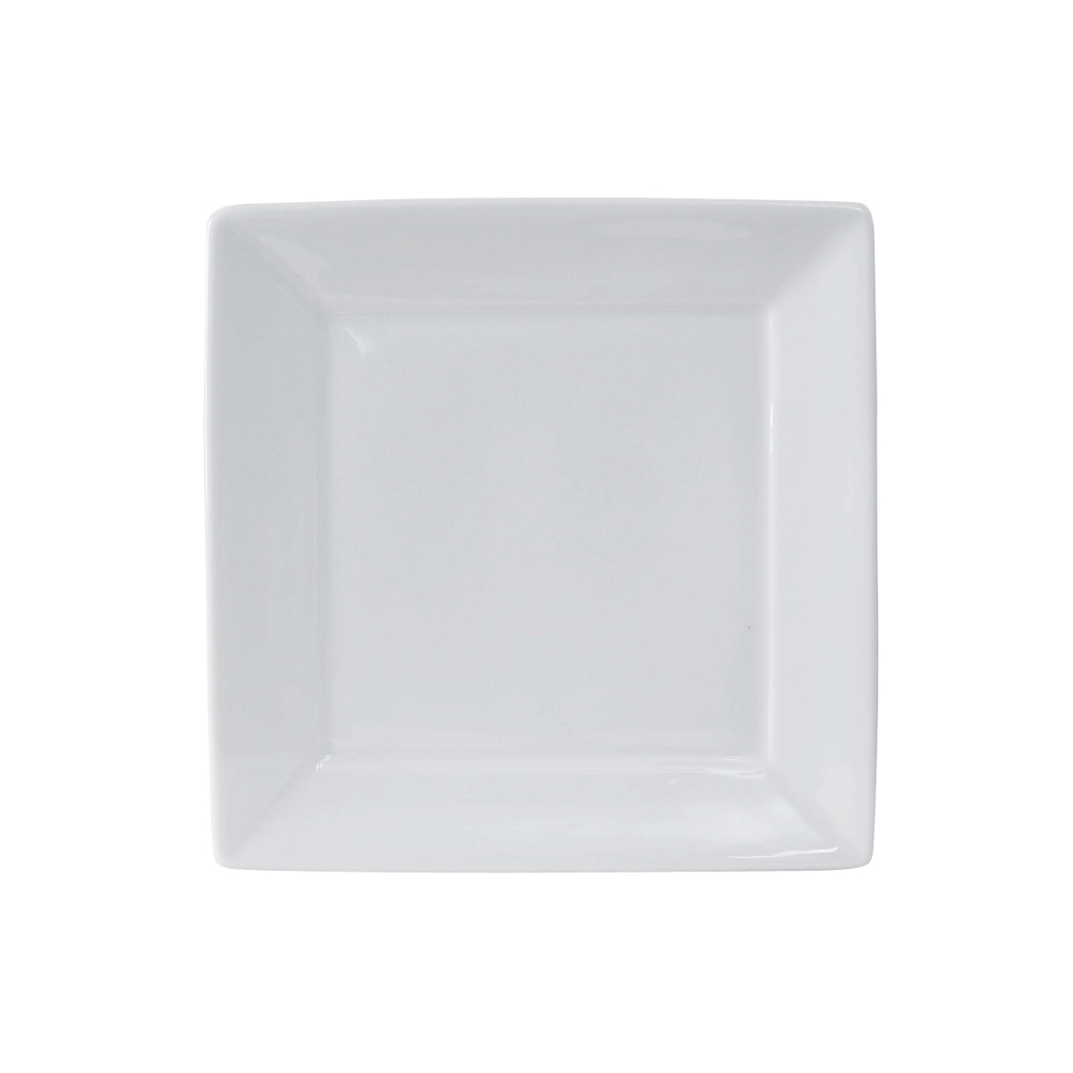 Tuxton Santorini GSP-006 10-1/8 inch bright white square china plate, top view on white background