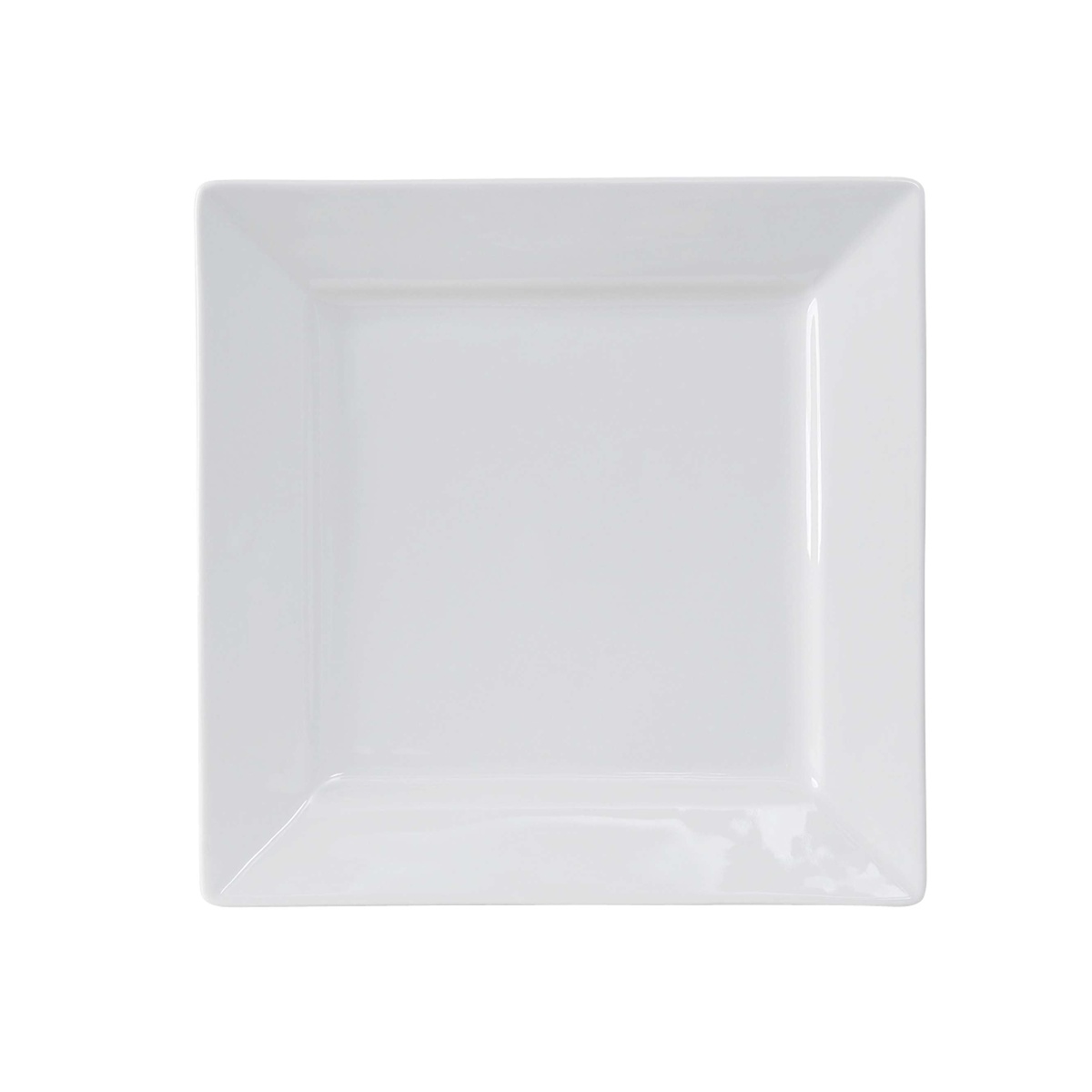 Tuxton Santorini GSP-009 12-1/8 inch bright white square china plate, top view on white background