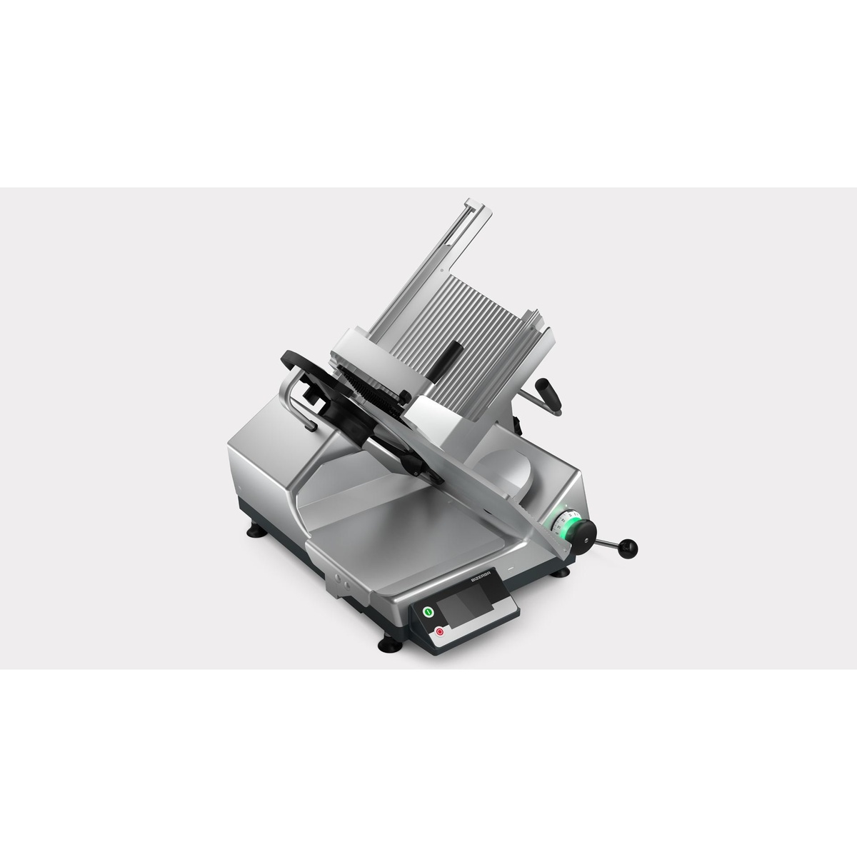 Bizerba GSPH190-POS manual gravity feed meat slicer, isometric front view showing carriage, blade guard, and POS display panel