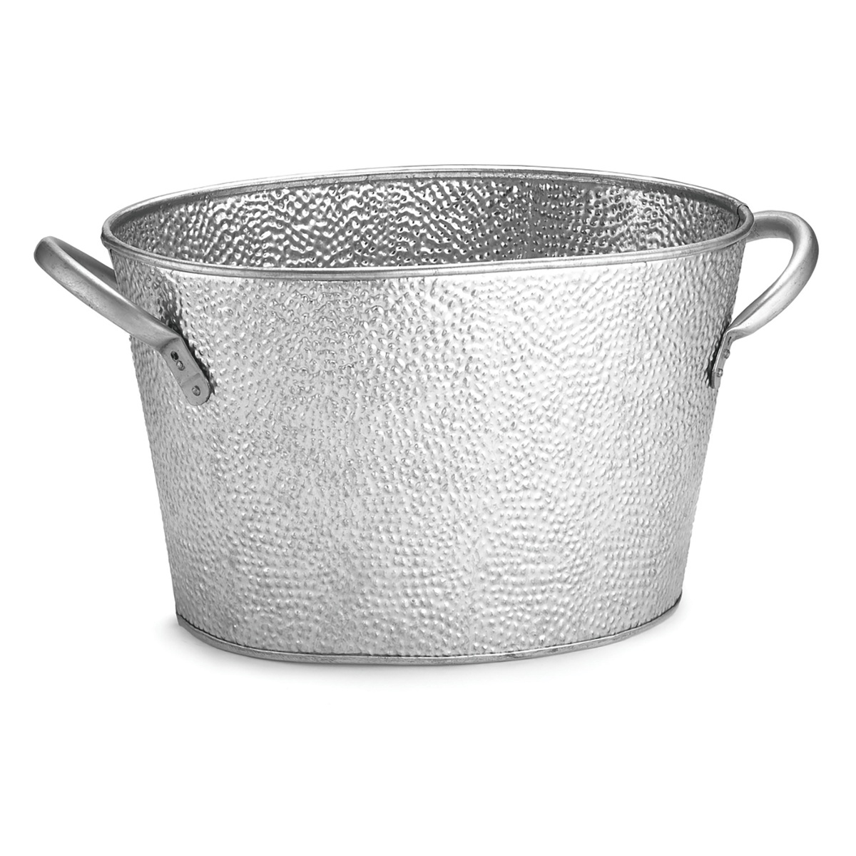 TableCraft GT159 oval galvanized steel beverage tub with pebbled texture and side handles on white background