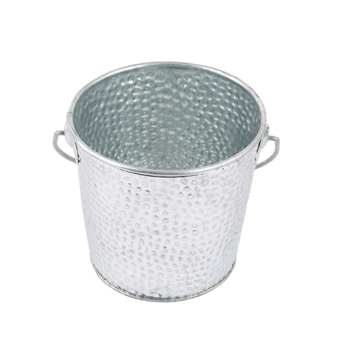 TableCraft GT44 galvanized steel pail with pebble texture viewed from above showing open interior and side handles