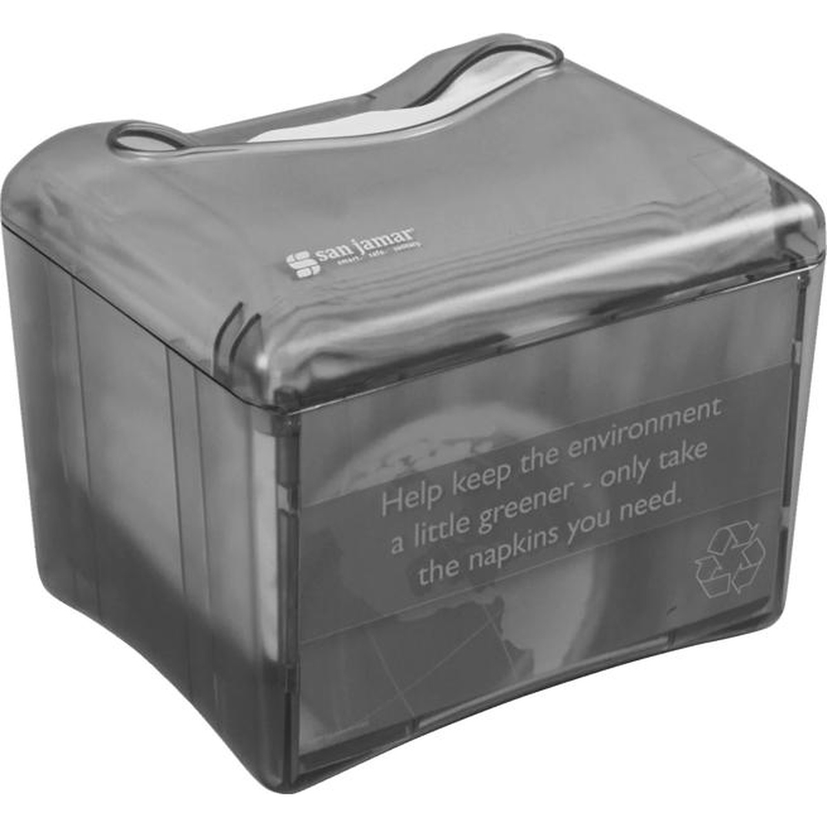 San Jamar Venue napkin dispenser rear three-quarter view highlighting translucent black ABS body construction