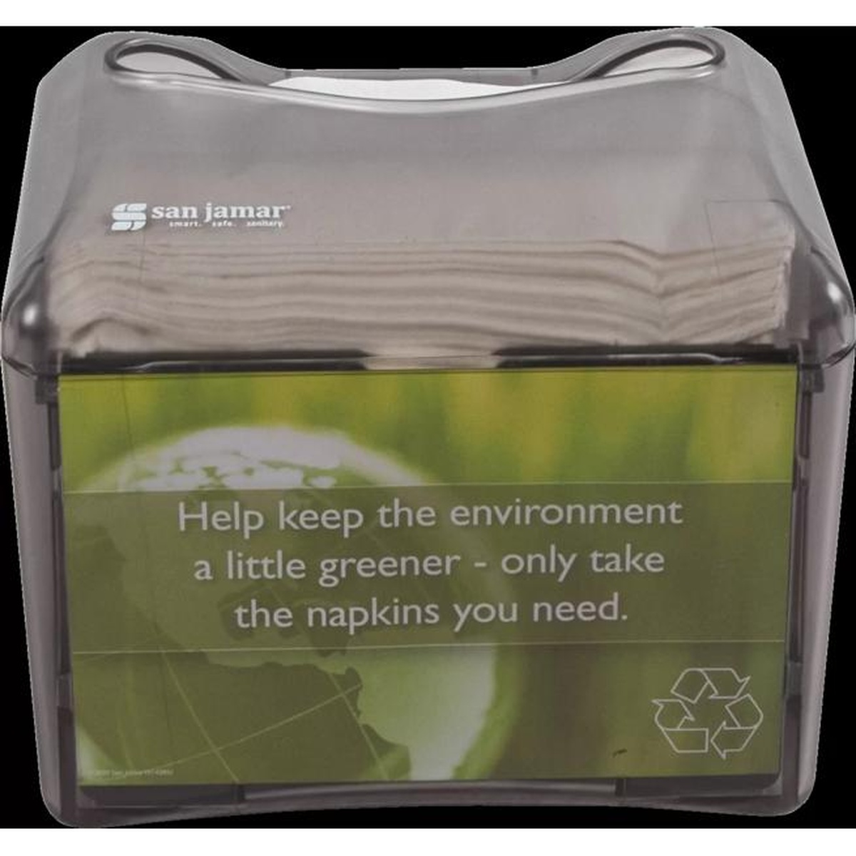 San Jamar Venue napkin dispenser loaded with a full stack of fullfold napkins visible above the top opening