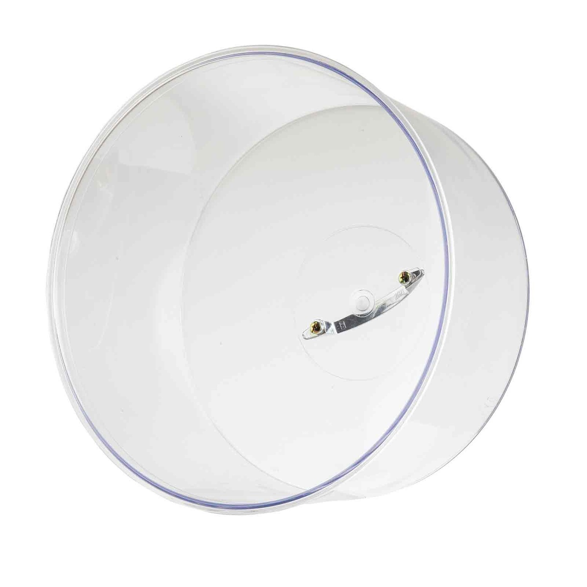 Interior view of the clear plastic dome cover showing the assembled metal handle hardware