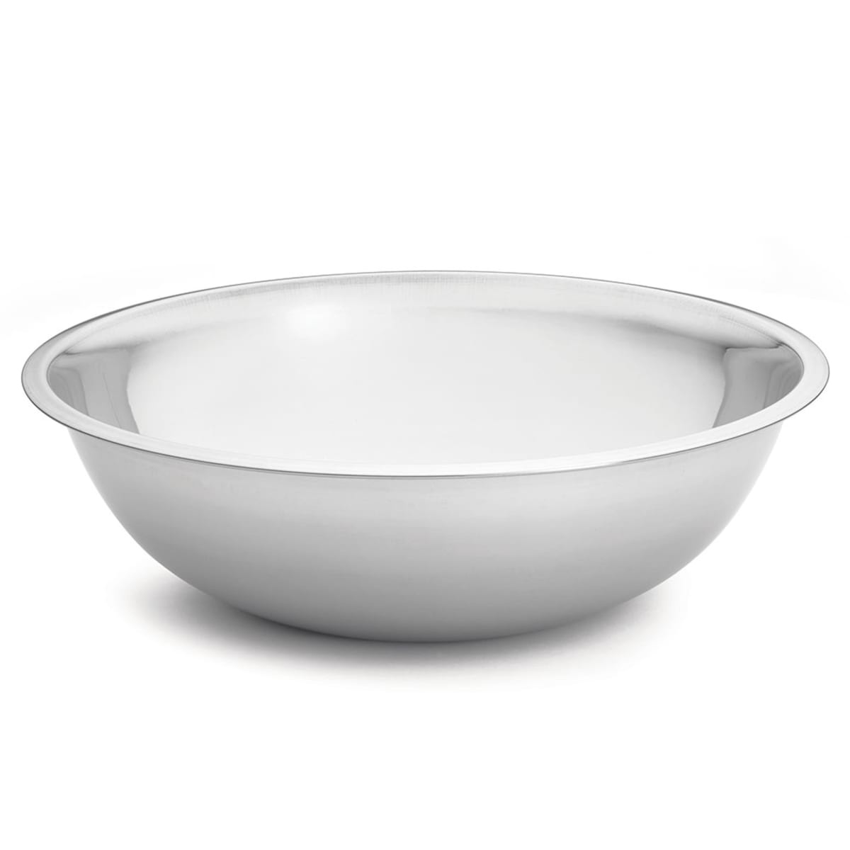 Tablecraft H828 13 Qt. stainless steel mixing bowl with mirror finish on white background