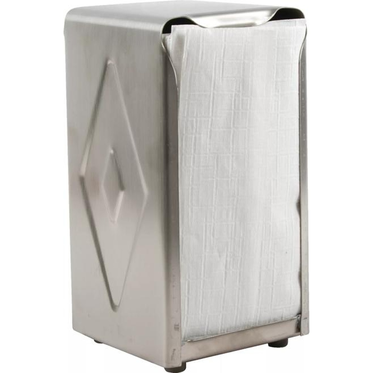H900X napkin dispenser loaded with tallfold napkins, side angle view showing diamond embossing