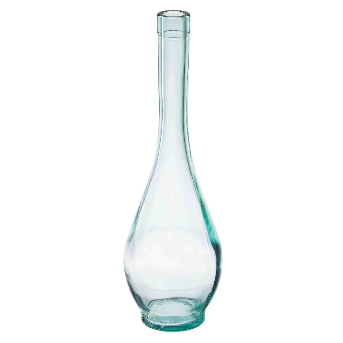 TableCraft H931 Siena 16 oz green tinted glass oil and vinegar bottle, angled side view showing long neck detail