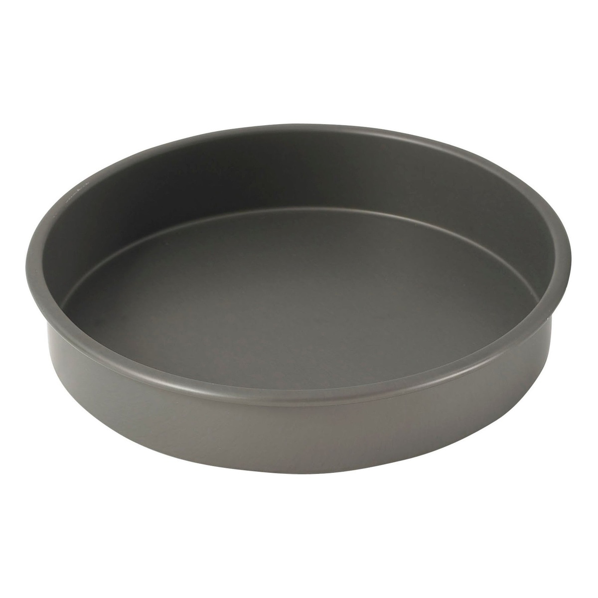 Winco HAC-102 10-inch round anodized aluminum cake pan with straight sides and flat bottom, gray finish