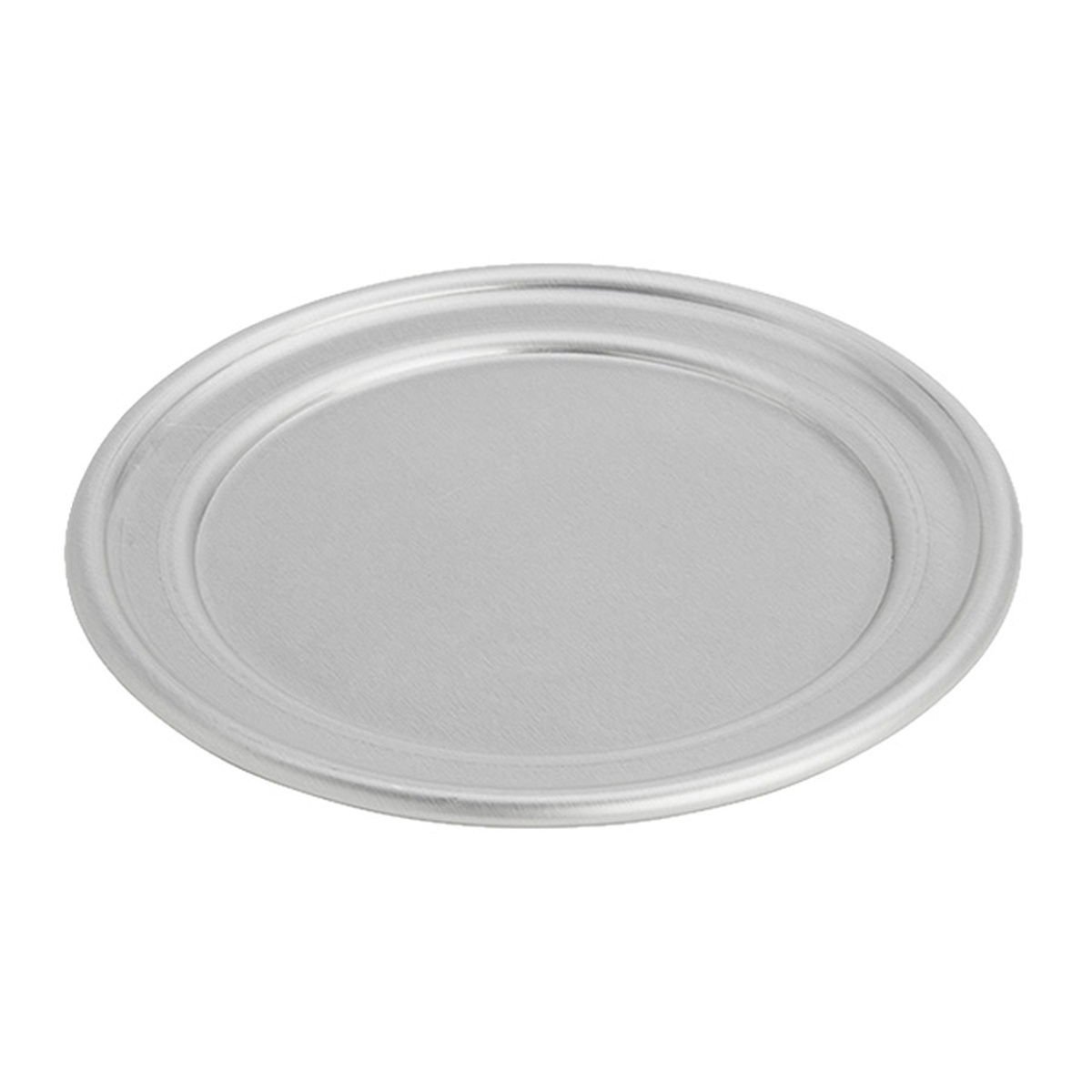 American Metalcraft HATP24 24-inch round heavy weight aluminum wide rim pizza pan, silver, viewed from above at an angle