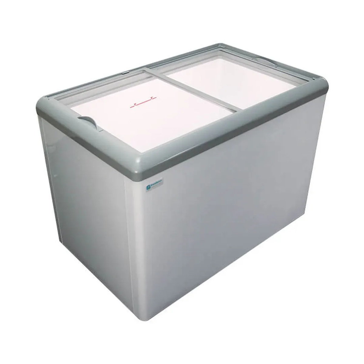 Excellence Industries HB-20HCD white chest display freezer with dual sliding flat glass top lids