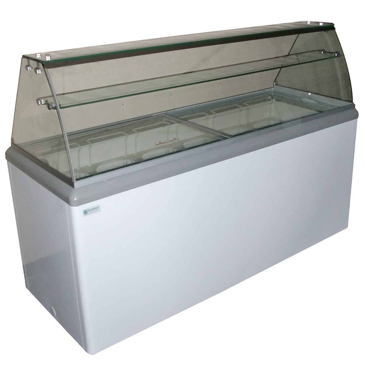 Excellence HBD-12HC ice cream dipping cabinet with curved glass sneeze guard and white exterior