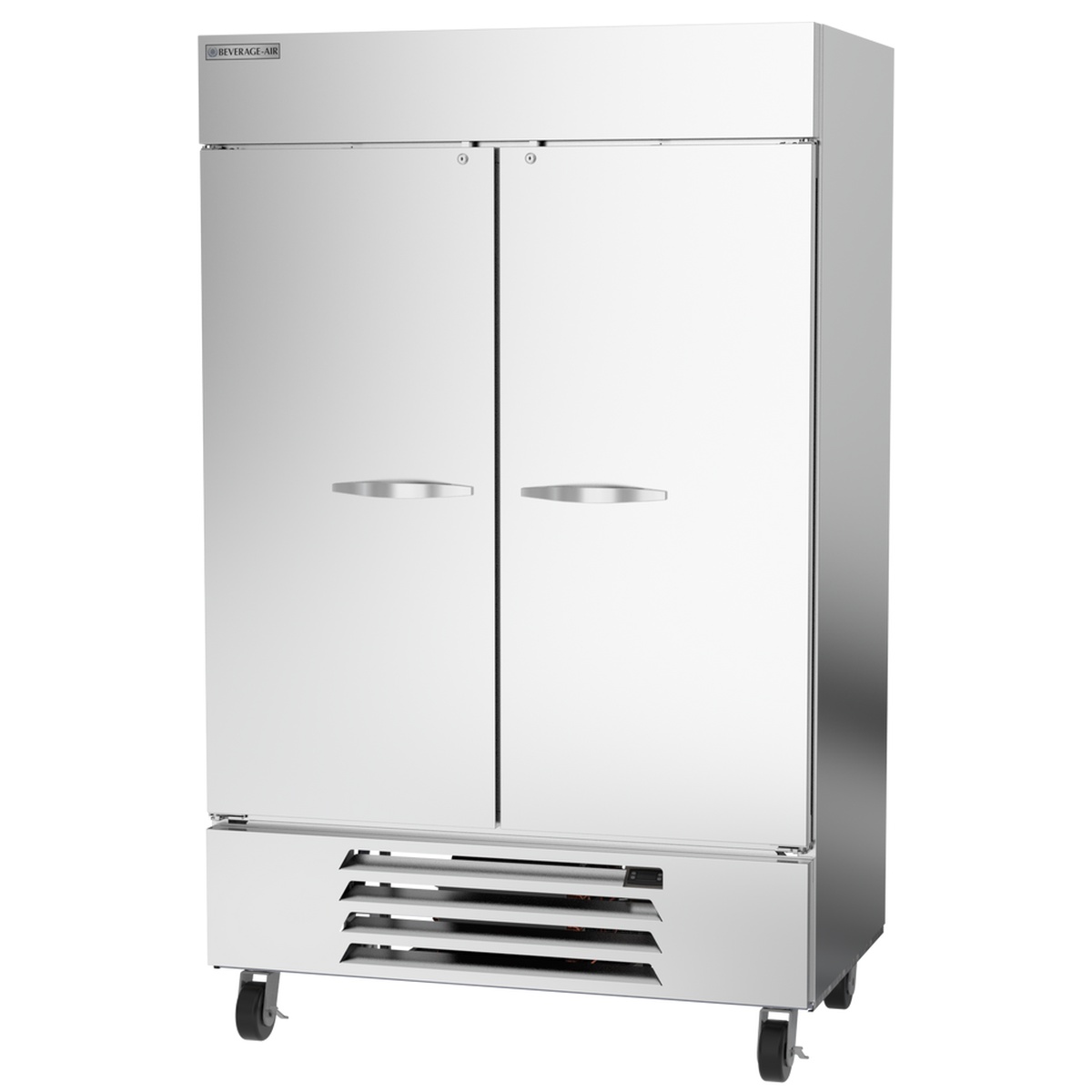 Beverage-Air HBF49HC-1 reach-in freezer, front-facing exterior view with two solid lockable doors closed