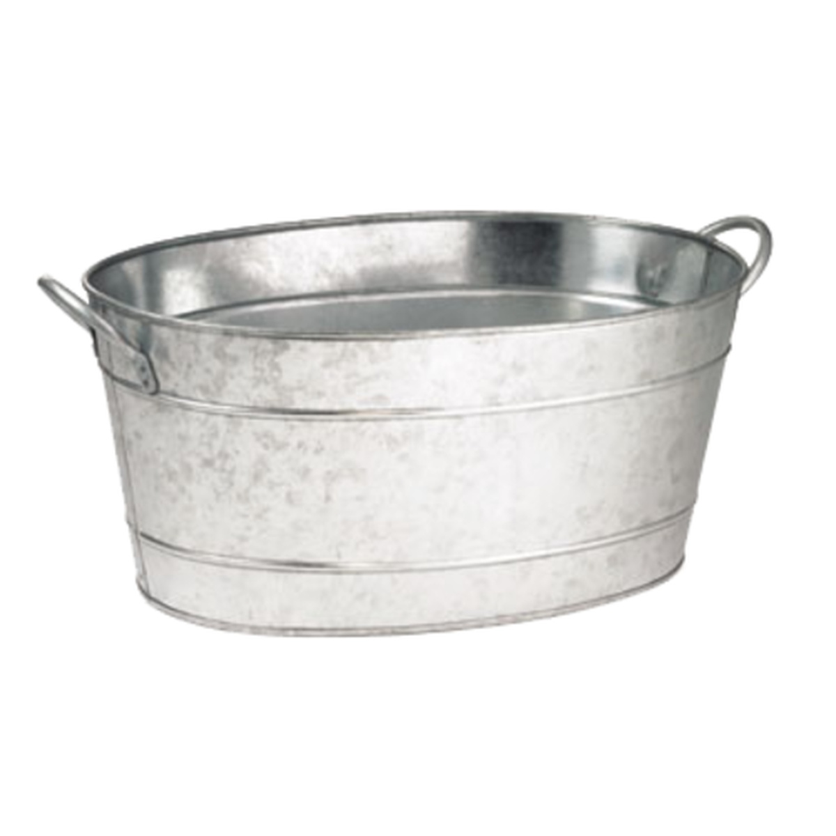 TableCraft HBT1914 galvanized oval beverage tub with side handles, silver finish