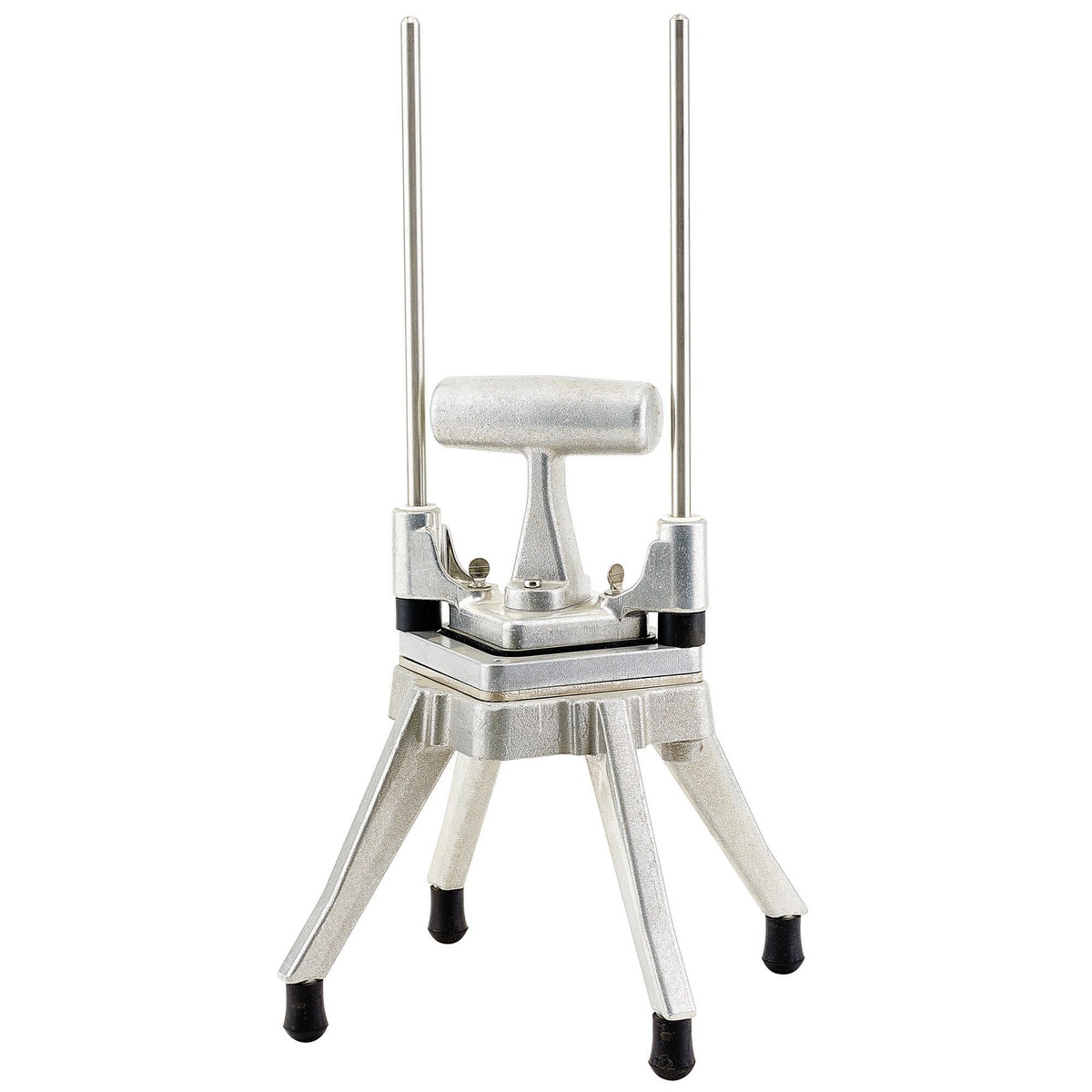Winco HCD-250 KATTEX Chopper/Dicer showing cast aluminum frame, stainless steel guide rods, and four non-skid feet