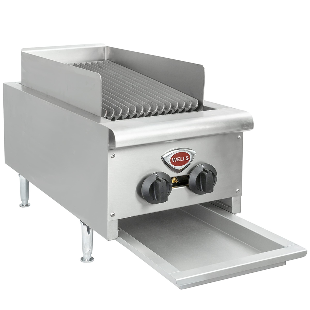 Wells HDCB-1230G showing removable drip pan pulled out for cleaning