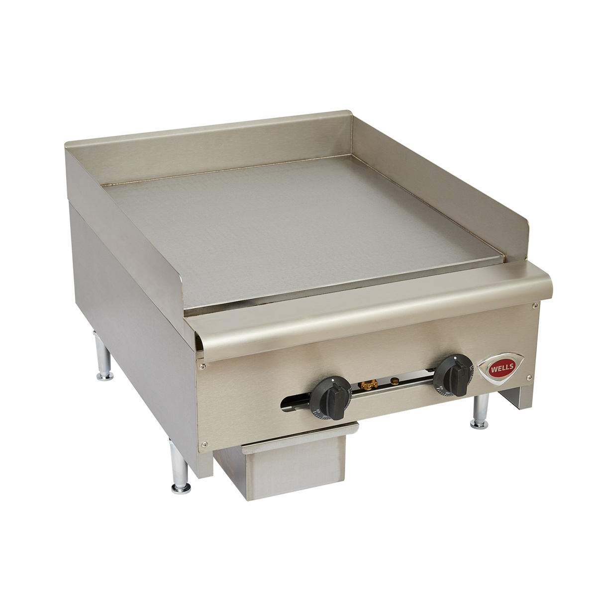 Wells HDG-2430G griddle showing cooking surface and splash guard