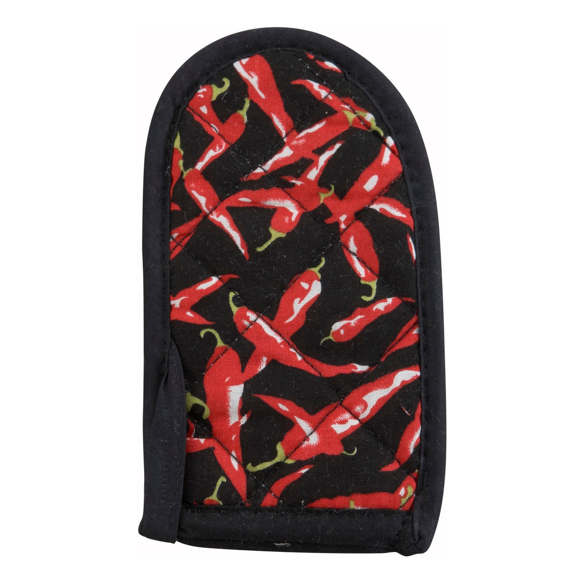 Winco HDH-6C cotton handle holder with red chili pepper print on black background
