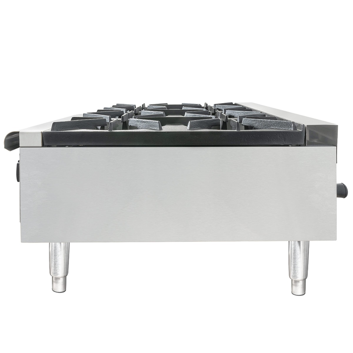 Side view of Wells HDHP-3630G hot plate showing stainless steel body and legs