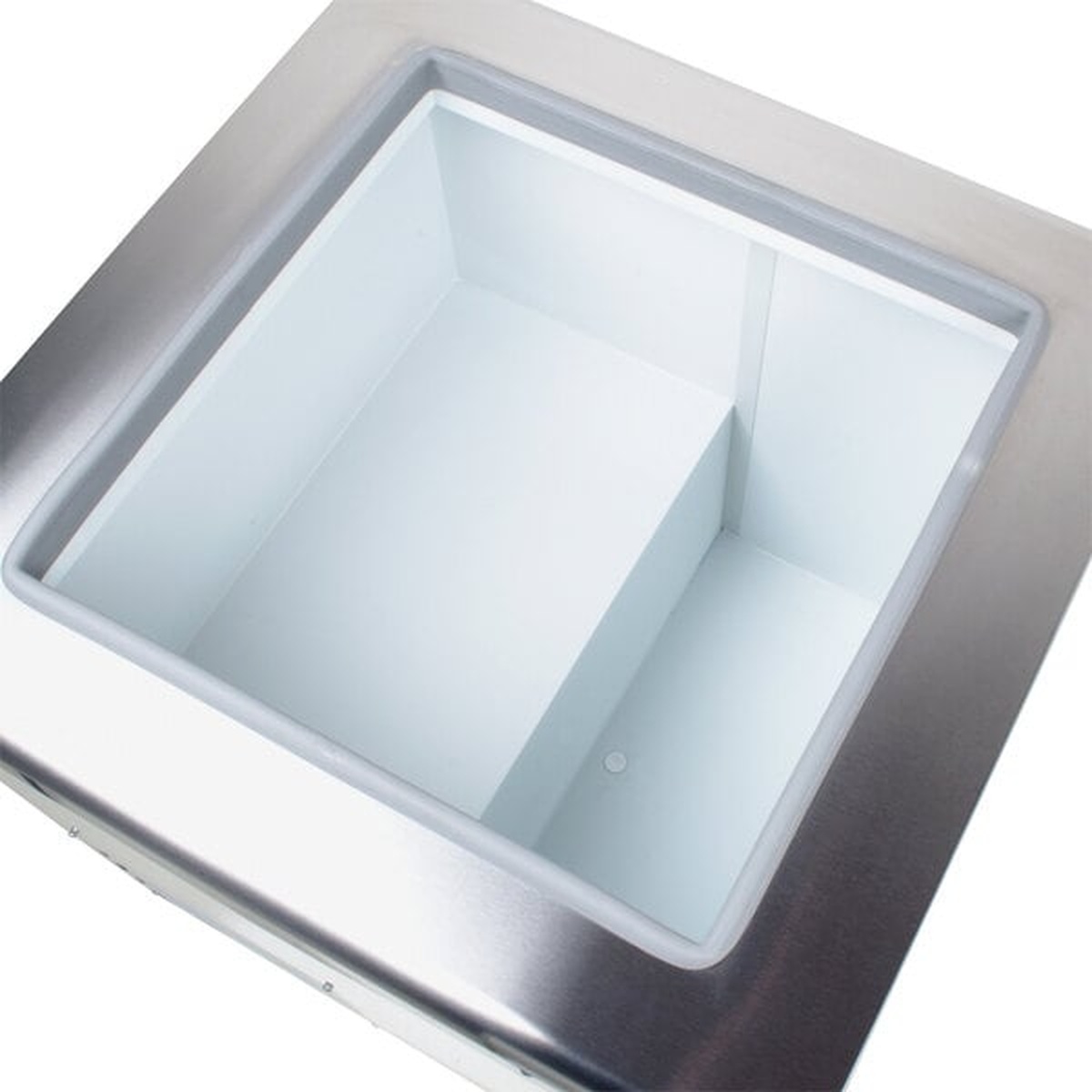 Interior view of the Excellence HFF-2HC dipping cabinet showing white painted galvanized steel walls and divided compartment layout