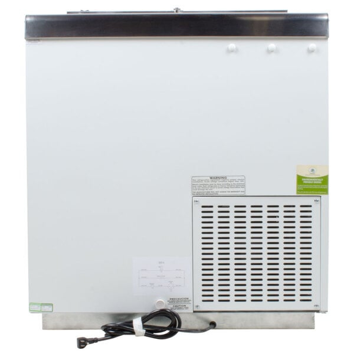 Rear view of the Excellence HFF-4HC dipping cabinet showing compressor grille and power cord