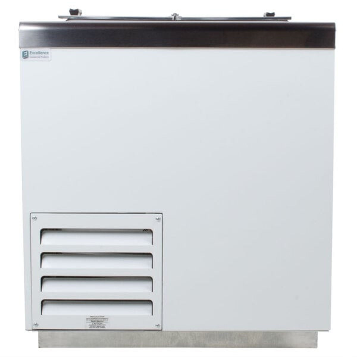 Front view of the Excellence HFF-4HC white dipping cabinet showing ventilation grille and stainless steel top
