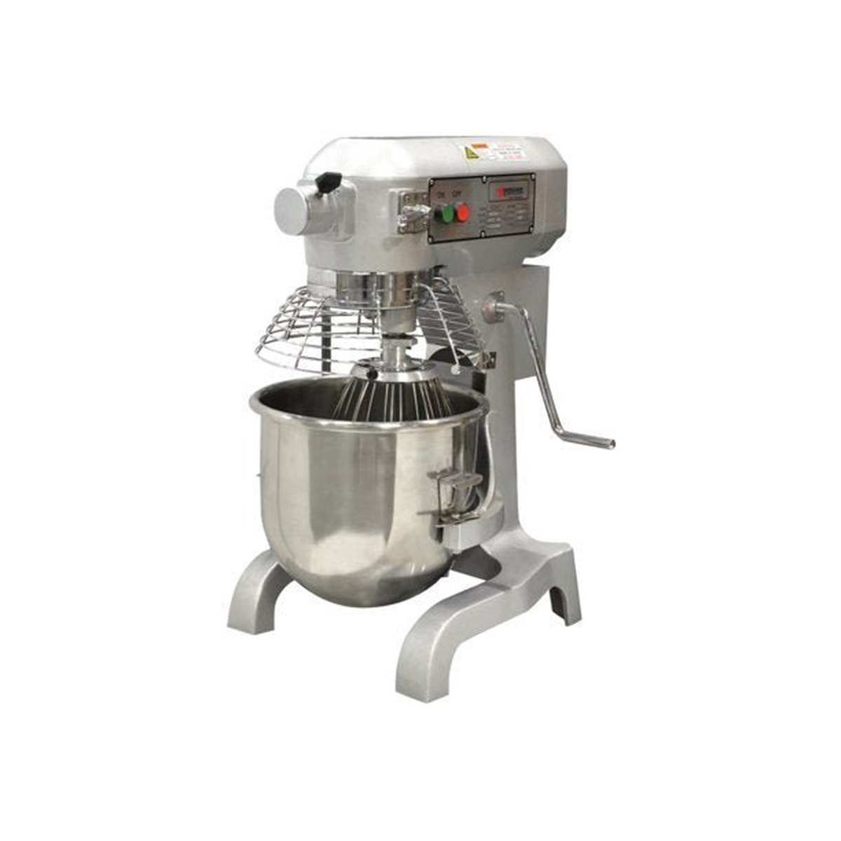 HLM20B-T Enhanced 20-quart planetary stand mixer with stainless steel bowl, wire bowl guard, and bowl lift handle