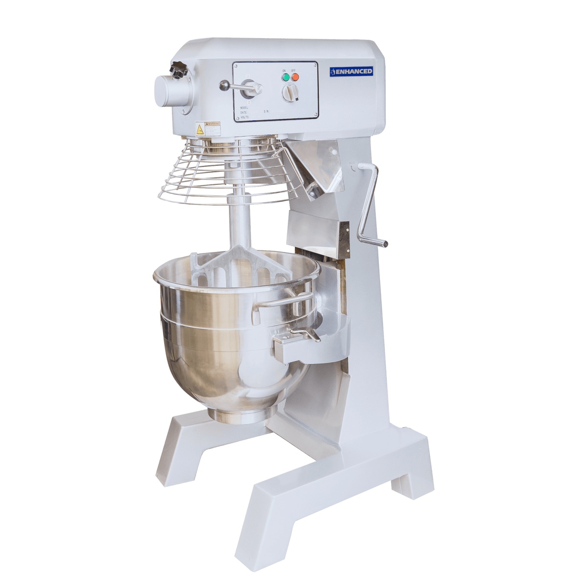 Enhanced HLM40B-T 40 Qt commercial planetary mixer with stainless steel bowl and bowl guard, white aluminum body