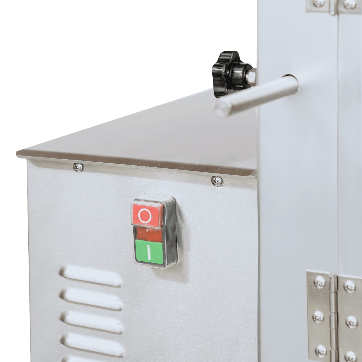 Close-up of the HLS1650A bone saw power on/off switch panel with blade tension adjustment knob